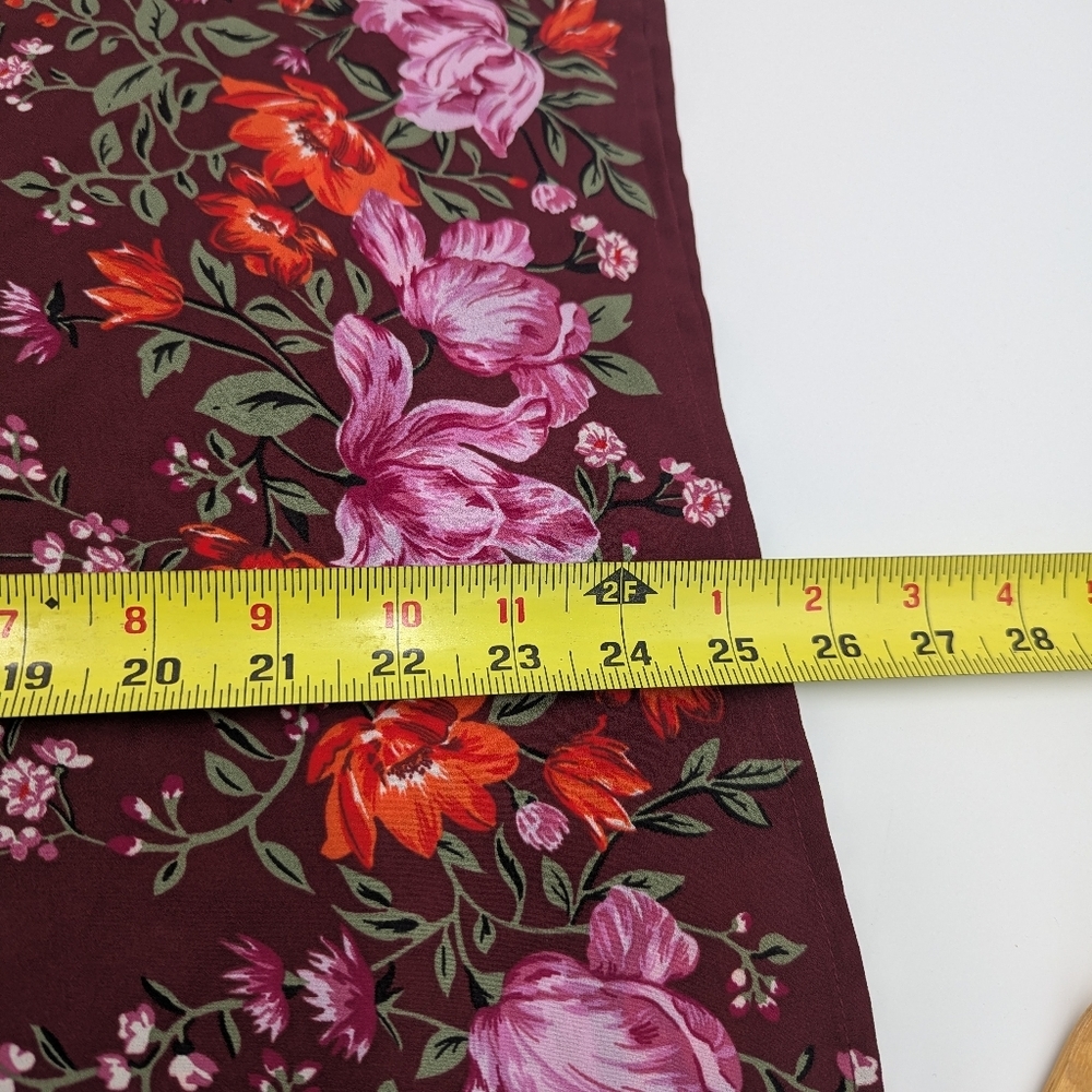 Old Navy Floral Burgundy Blouse Medium Layered Short Sleeve Ruffle Neck Boho - Picture 6 of 9